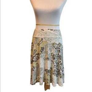 Point Zero | Flowy Green, White, Blue & Brown Floral Paisley Skirt